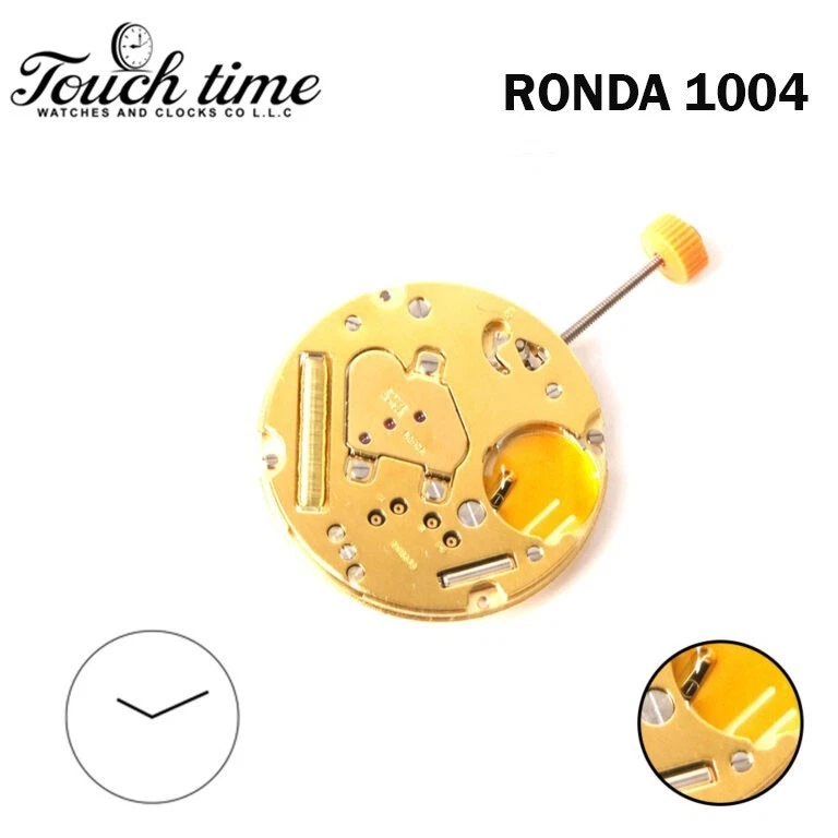 RONDA 1004 Swiss Quartz Watch Movement-Gold Plated-Without Disk-H:5.57mm-2 Hands