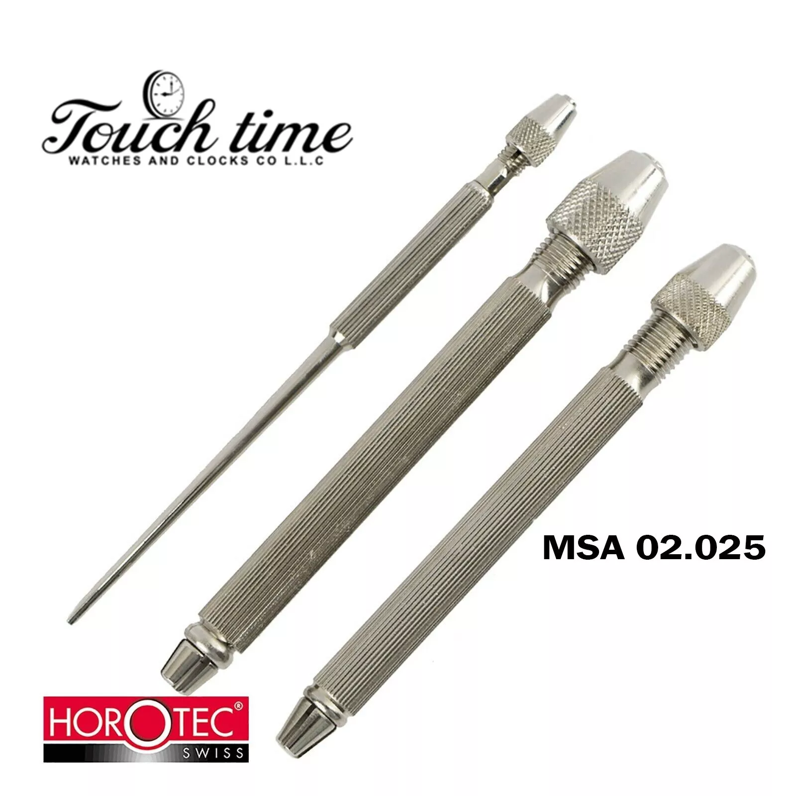 HOROTEC MSA02.025 , three Pin Vices With Fluted Hollow Nickel-Plated Handles.