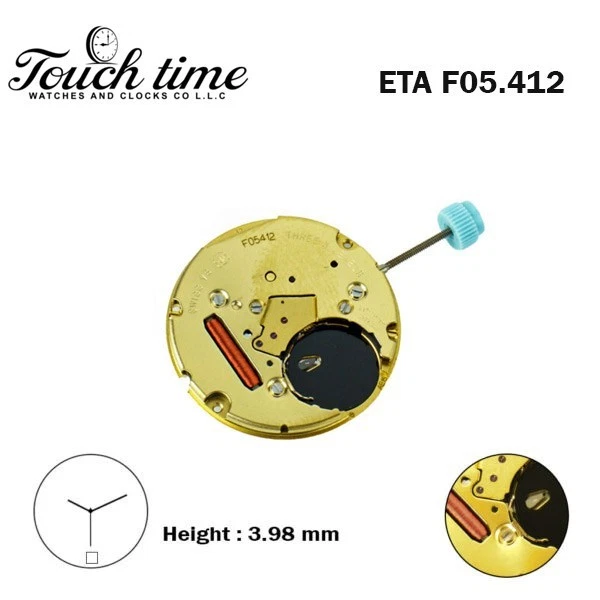 ETA F05.412 Swiss Made Watch Movement-3Hands- White Date Disk at 6-Hight 3.98mm.