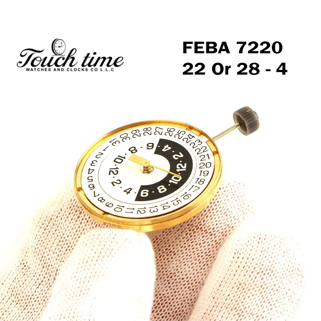 FEBA 7220 22 Or 28 – 4 Swiss Made Watch Movement, 3 Hands, White Date Disk At 3 thumbnail 5