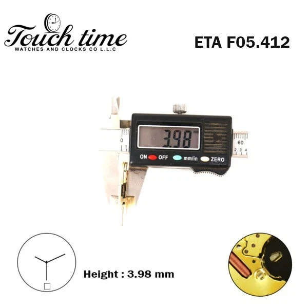 ETA F05.412 Swiss Made Watch Movement-3Hands- White Date Disk at 6-Hight 3.98mm. thumbnail 4