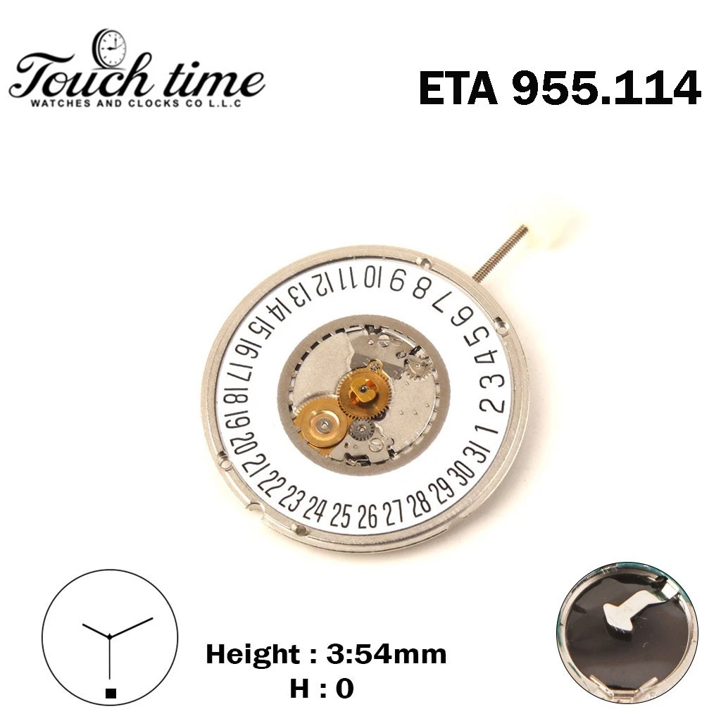 ETA 955.114 Swiss Quartz Movement - White Date Disk At 6 - 3 Hands - H: 3.54mm thumbnail 2