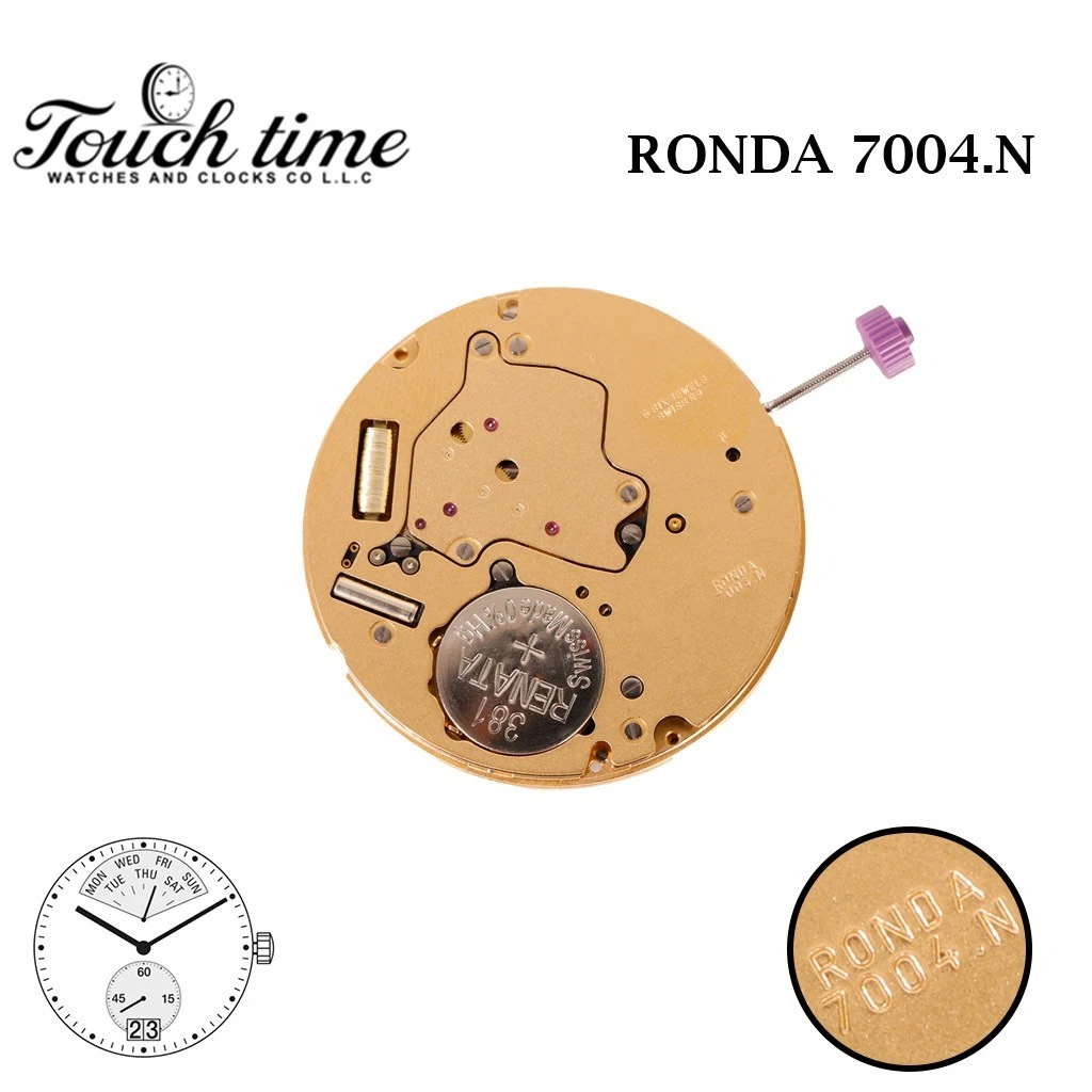 RONDA 7004N Swiss Made Movement- White Date Disk At 6 Disk- Gold Color- 2 Hands.
