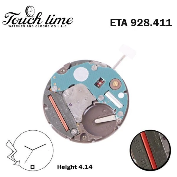 ETA 928.411 Swiss Quartz Movement-White Date Disk At 3- 3 Hands-H:4.14mm.