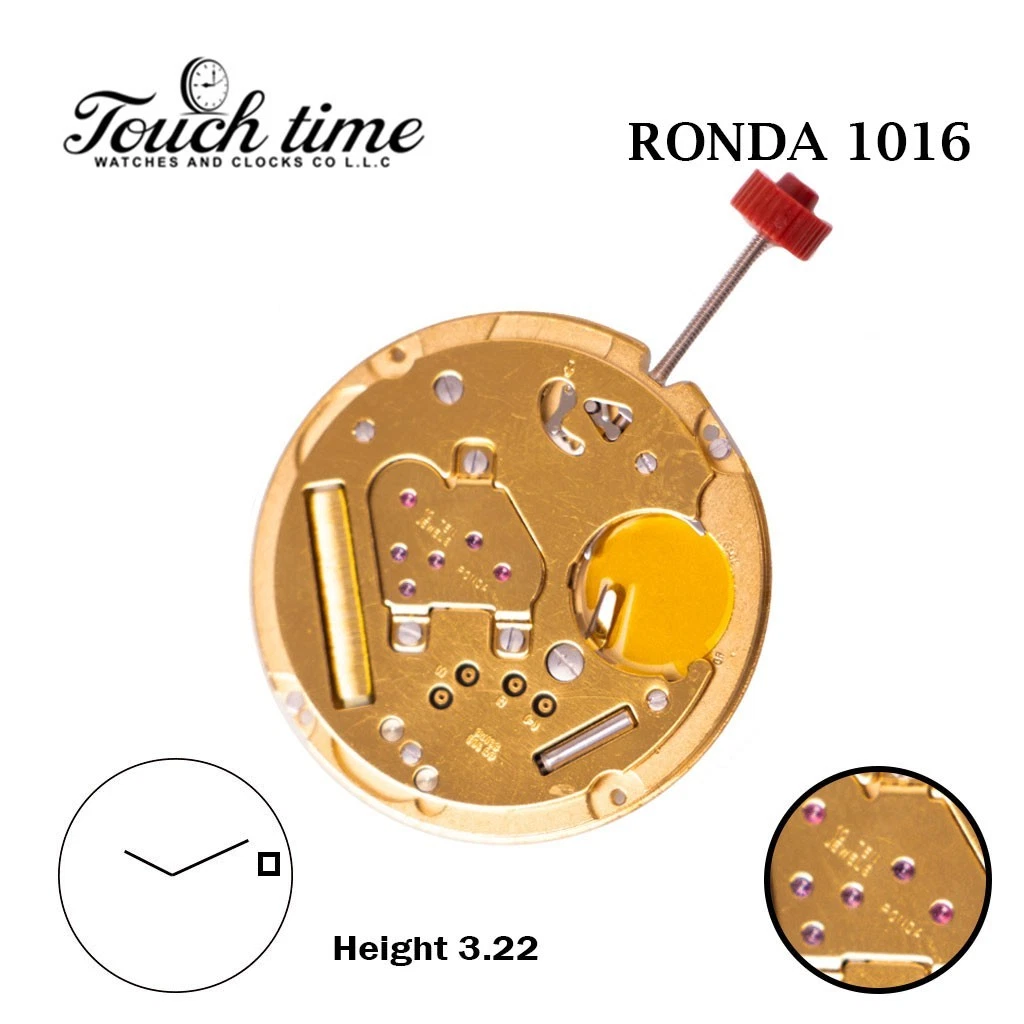 RONDA 1016 Swiss Made Watch Movement- White Date Disk at 3- 2 Hands- height:3.22