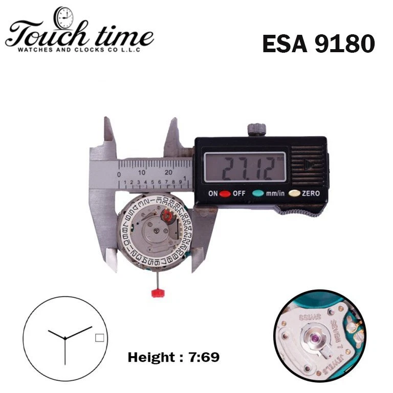 ESA 9180 حركة سويسرية - أبيض قرص التاريخ عند 3( CR 05 ) - 3 عقارب - H: 7.69mm - 7 Jewels. thumbnail 4