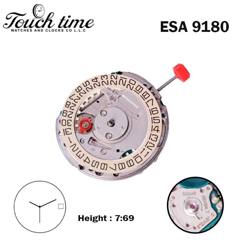 ESA 9180 حركة سويسرية - أبيض قرص التاريخ عند 3( CR 05 ) - 3 عقارب - H: 7.69mm - 7 Jewels. thumbnail 2