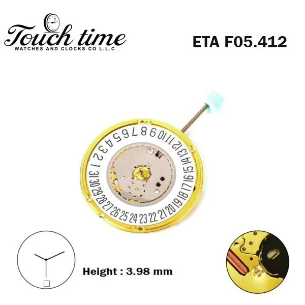 ETA F05.412 Swiss Made Watch Movement-3Hands- White Date Disk at 6-Hight 3.98mm. thumbnail 3