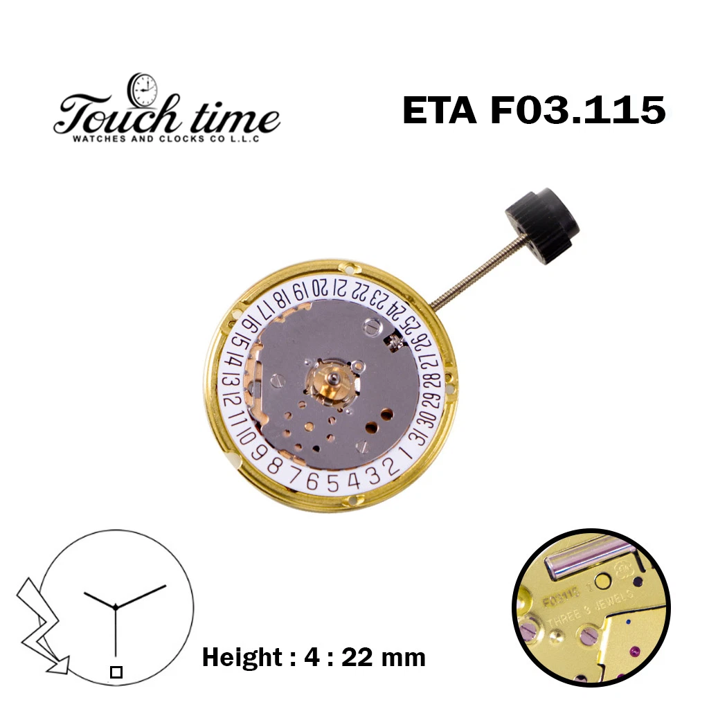 ETA F03.115 Swiss Made Quartz Movement, White Date Disk at 6, Height (4.22mm). thumbnail 2