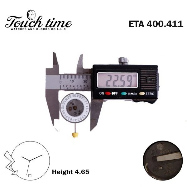 ETA 400.411 Swiss Made Movement- 3 Hands- White Date Disk on 6- Height:4.65mm. thumbnail 4