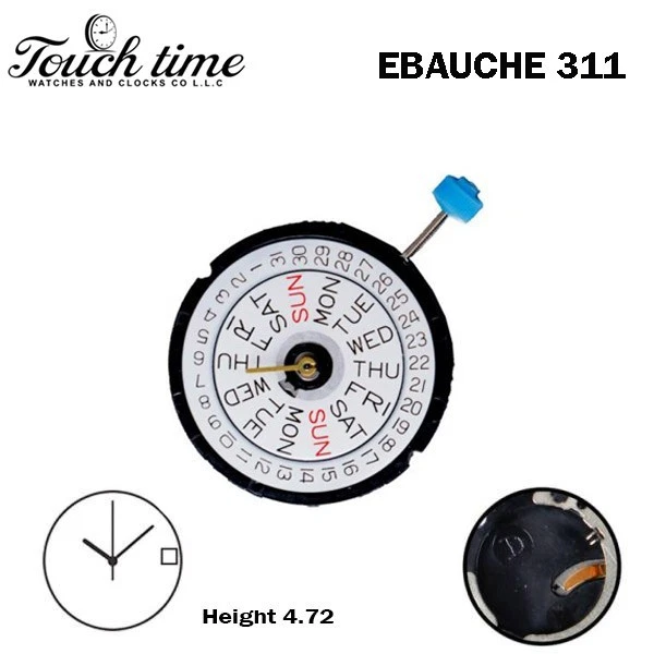 EBAUCHE SE 311/41 سويسري ساعة حركة - 3عقارب - أبيض Day/تاريخ عند 3 - H: 4.72 mm thumbnail 2