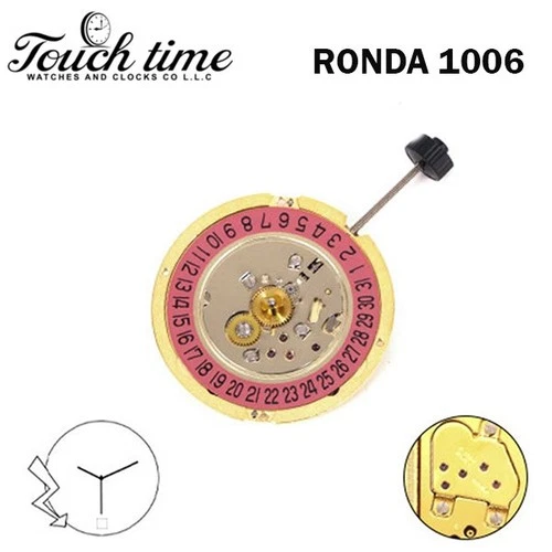 RONDA 1006 Swiss Movement–0 Jewels-3 Hands-Pink Disk At 6-Gold Plated-H:3.67mm. thumbnail 2
