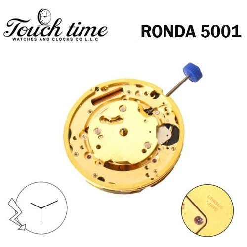 Ronda 5001 Swiss Made Watch Movement-Gold Plated-Without Disk-3 Hands-H:6.72mm. thumbnail 2