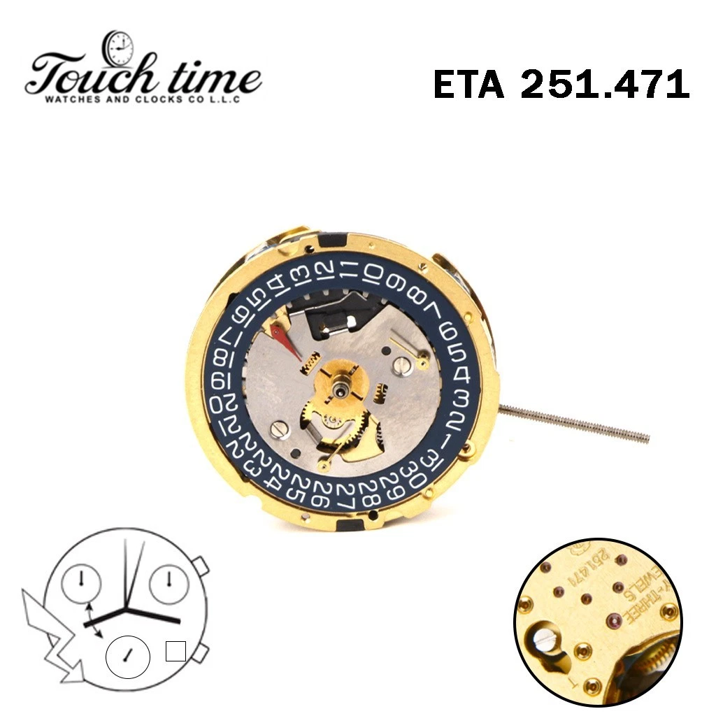 ETA 251.471 حركة سويسرية - Chronograph - أزرق قرص عند 4-3 Couner - الارتفاع: 6.88mm. thumbnail 5