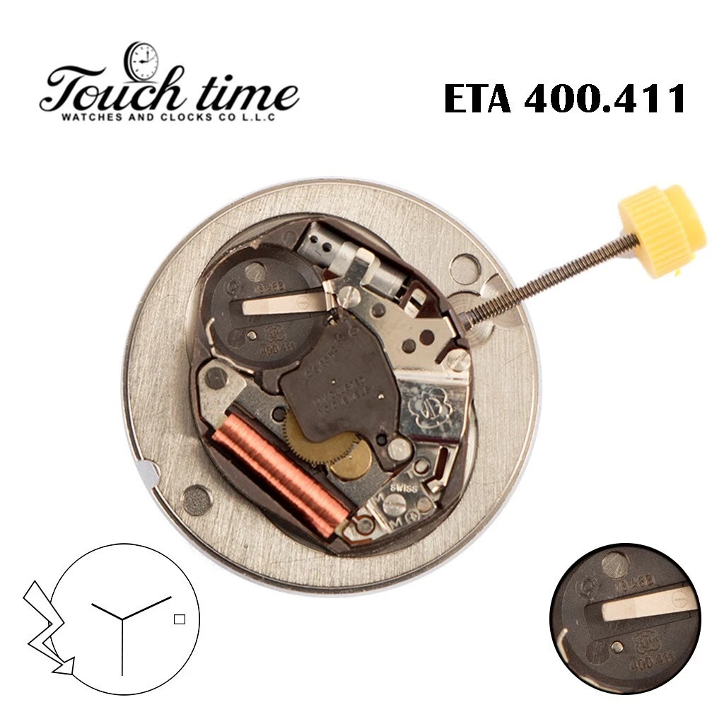 ETA 400.411 Swiss Made Quartz Movement, White Date Disk at 3, 3 Hands.