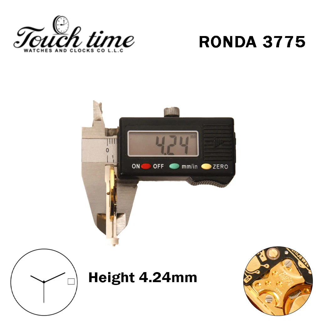 RONDA 3775 Swiss Watch Movement-3 Hands-Gold Date Disk At 3-Height:4.24mm. thumbnail 3