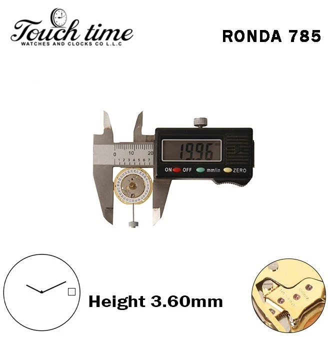 RONDA 785 Swiss Quartz Movement–2 Hands–White Disk at 3–Gold Circuit–Height 3.60mm thumbnail 4