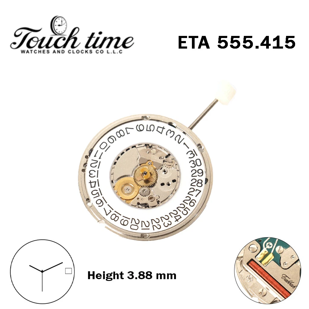 ETA 555.415-TABBAH -Swiss Made Movement-White Disk At 3 -3 Hands-H:3.88mm. thumbnail 2