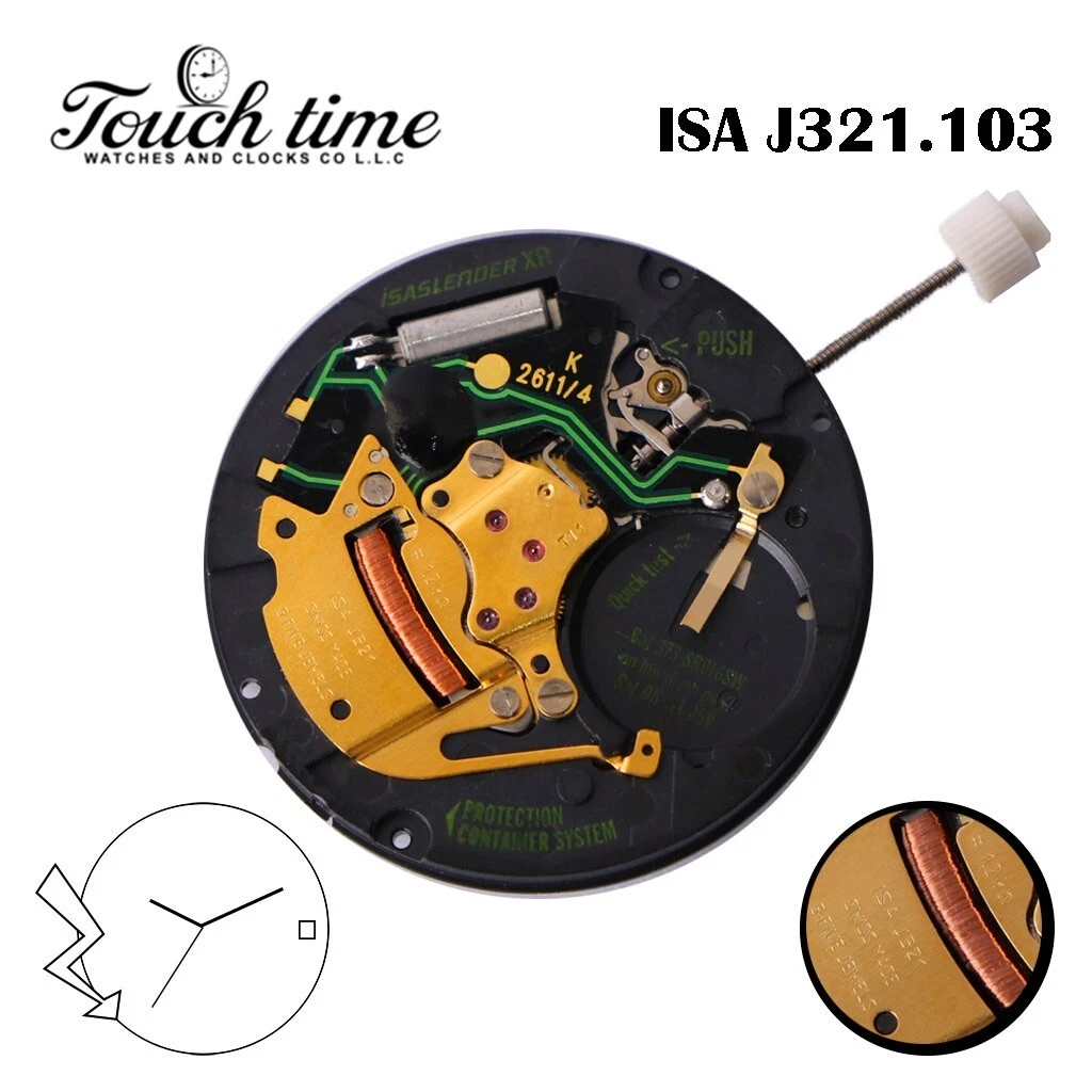 Isa J321/103 Quartz Swiss, White Date Disk at 3, 3 Hands, 5 Jewels.