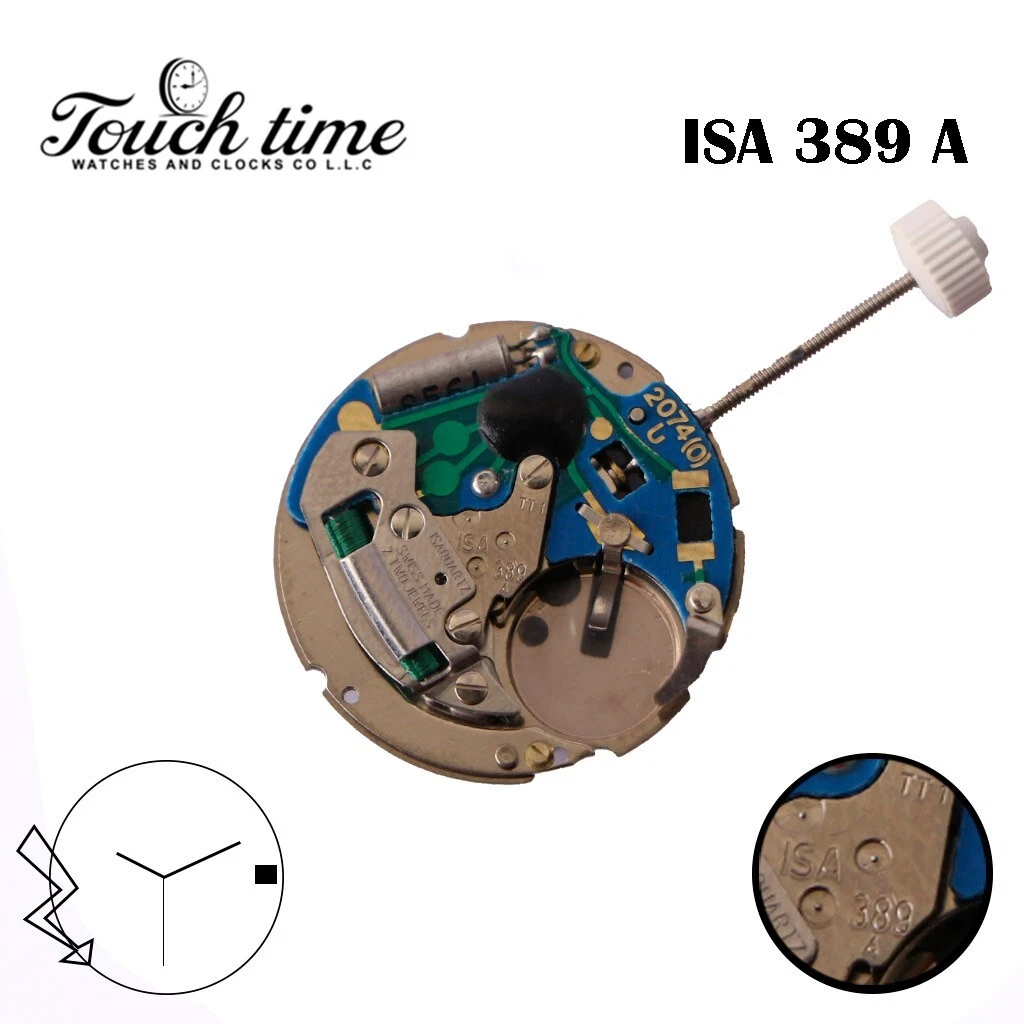 ISA 389A (389 A) Swiss Made Quartz Movement, White Date Disk at 3, 3 Hands.