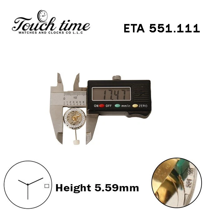 ETA 551.111 Swiss Movement -White Disk At 3 -Height:5.59mm -3 Hands. thumbnail 4