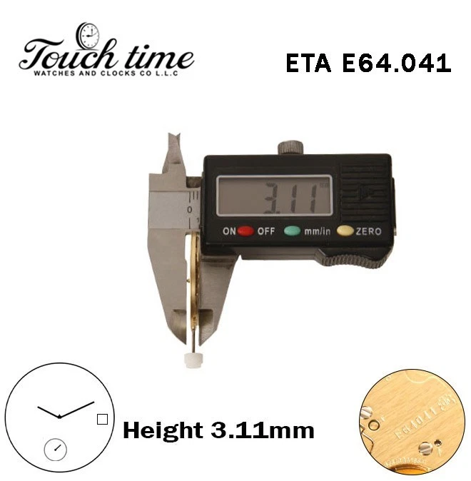 ETA E64.041-Quartz Movement-White Disk At 3-Height:3.11mm-Small Second-2 Hands. thumbnail 3