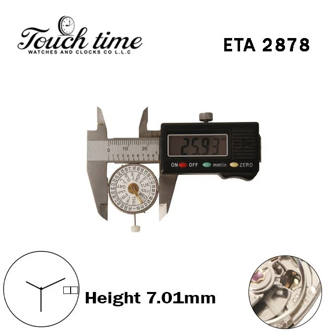 ETA 2878-Swiss Quartz Movement-White Date& EN/AR Day Disk At 3-Height:7.01mm-3 Hands. thumbnail 4