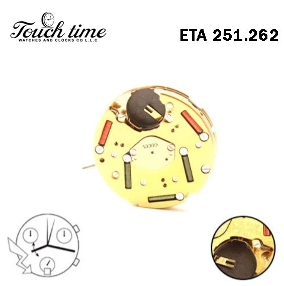 ETA 251.262-GUCCI-Swiss Quartz Movement-Chronograph-White Date Disk At 6-6 Hands thumbnail 3
