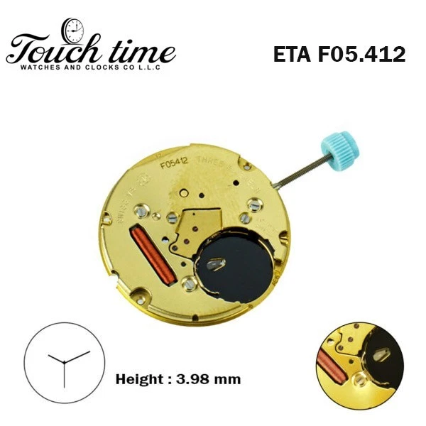 ETA F05.412 Swiss Made Watch Movement-3Hands- White Date Disk at 3-Hight 3.98mm.