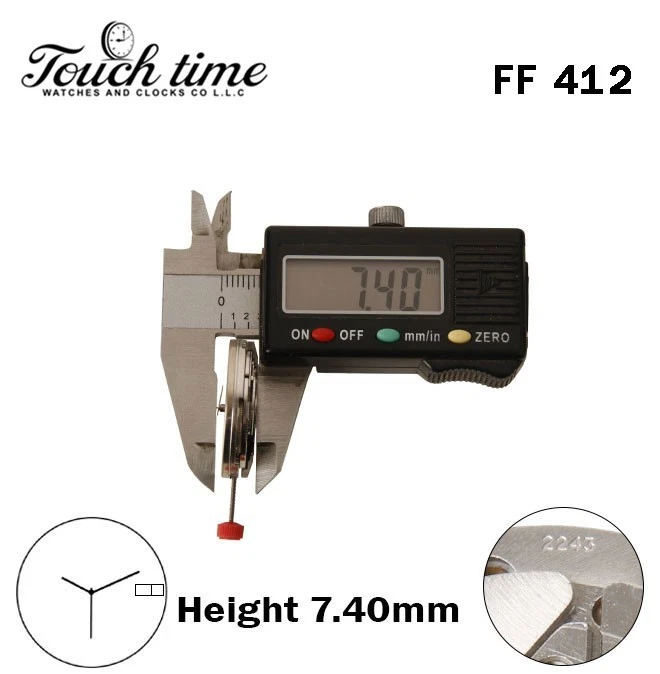 FF 412-Standing-Swiss Quartz Movement-White Day/Date Disk At 3-H:7.40mm-3 Hands. thumbnail 3