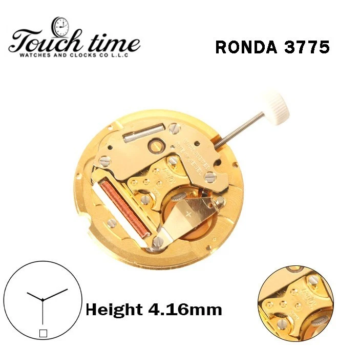 RONDA 3775 -Harley-Swiss Movement-3 Hands-Gold Disk At 6-H:4.16mm-Gold Circuit.
