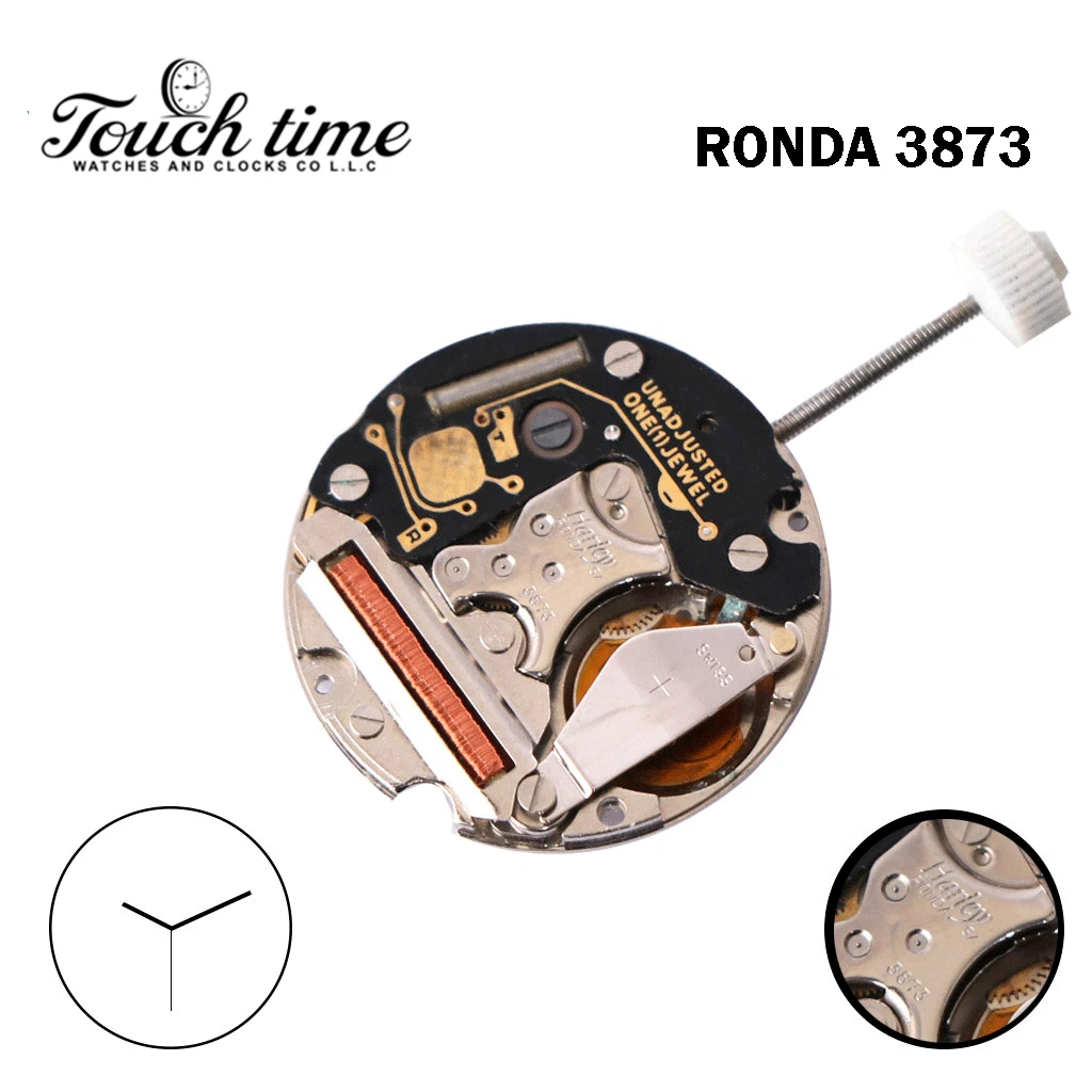 Ronda 3873 Harley Swiss Quartz Movement 8 3/4 H1 o.SC, Without Disk, 3 Hands.