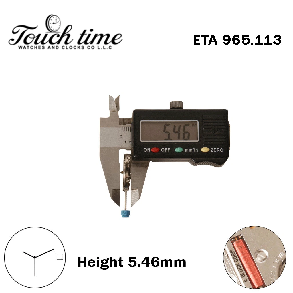 ETA 965.113 - E.GLUCK CORP - حركة كوارتز - أبيض قرص التاريخ عند 3 - H: 5.46mm - 3 عقارب. thumbnail 3
