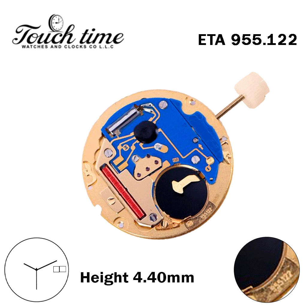 ETA 955.122-Swiss Quartz Movement-White Date/Day Disk At 3-H:4.40mm-3 Hands.