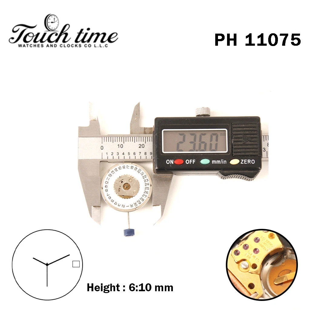 PH 11075-Swiss Quartz Movement-H:6.10mm-White Disk At 3 -3 Hands. thumbnail 4