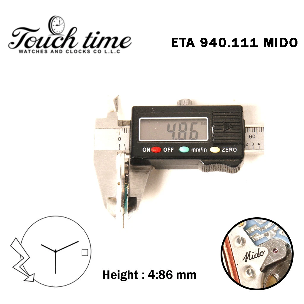 ETA 940.111 - MIDO - حركة كوارتز سويسرية - الارتفاع: 4.86mm - 3 عقارب - أبيض قرص عند 3. thumbnail 3