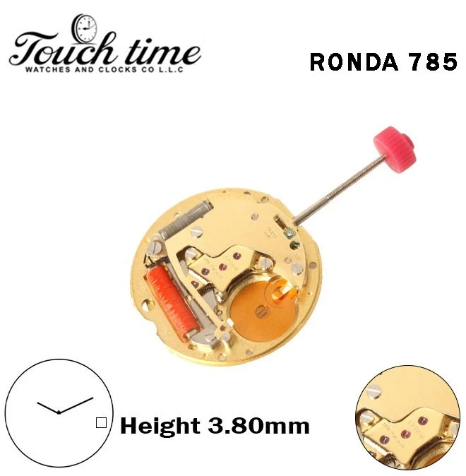 RONDA 785-Horizontal-Swiss Movement-2 Hands-White Disk At4-H:3.80mm-Gold Circuit