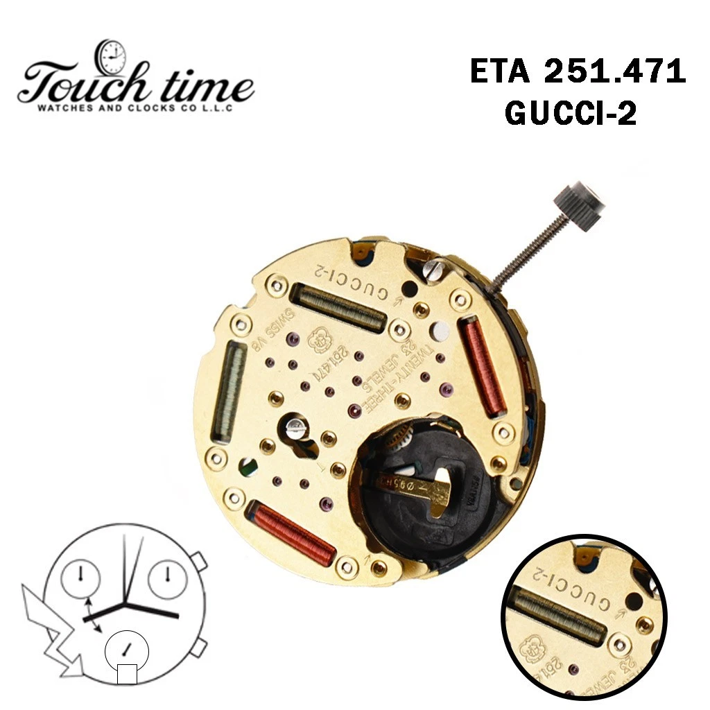 ETA 251.471-GUCCI-2 Swiss Movement-Chronograph-White Disk At 6-3 Couner-Height:6.82mm.