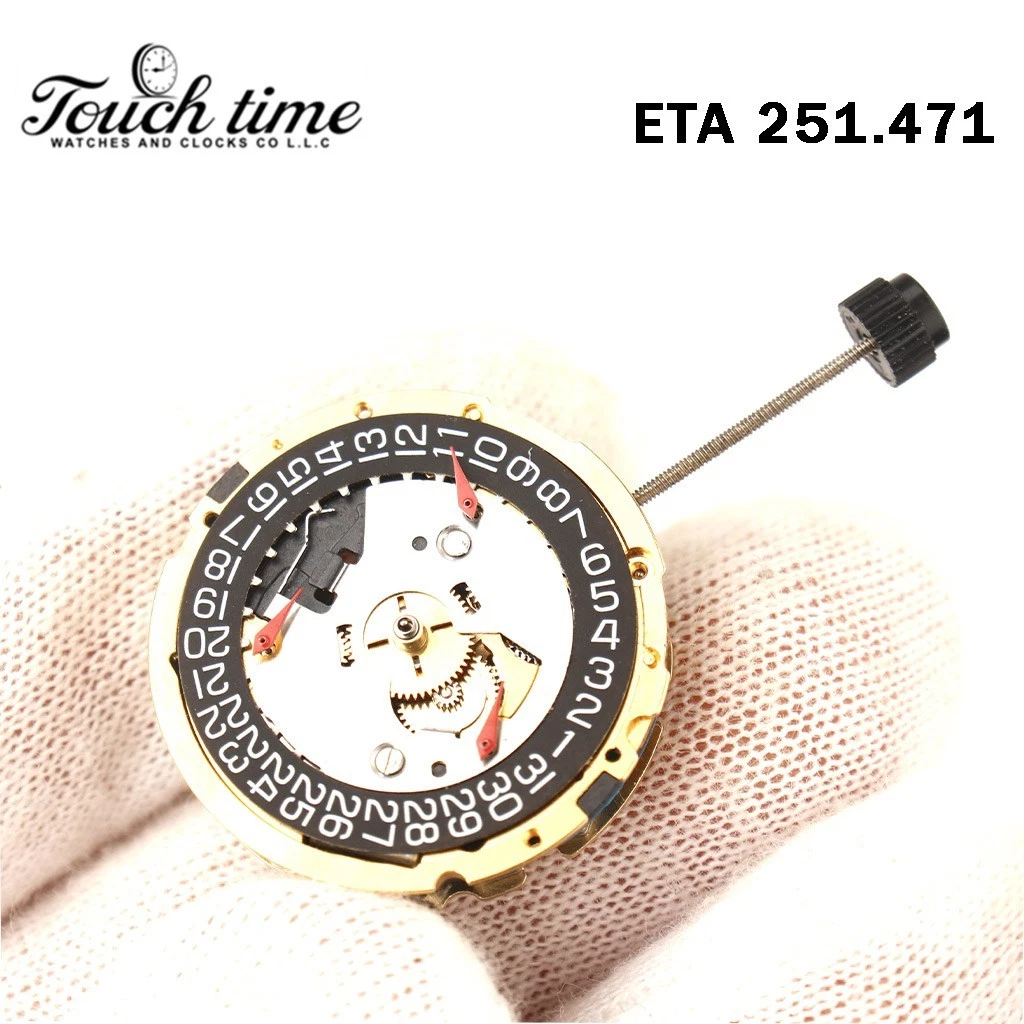 ETA 251.471 حركة سويسرية - Chronograph - أسود قرص عند 3-3 Couner - الارتفاع: 6.55mm. thumbnail 5