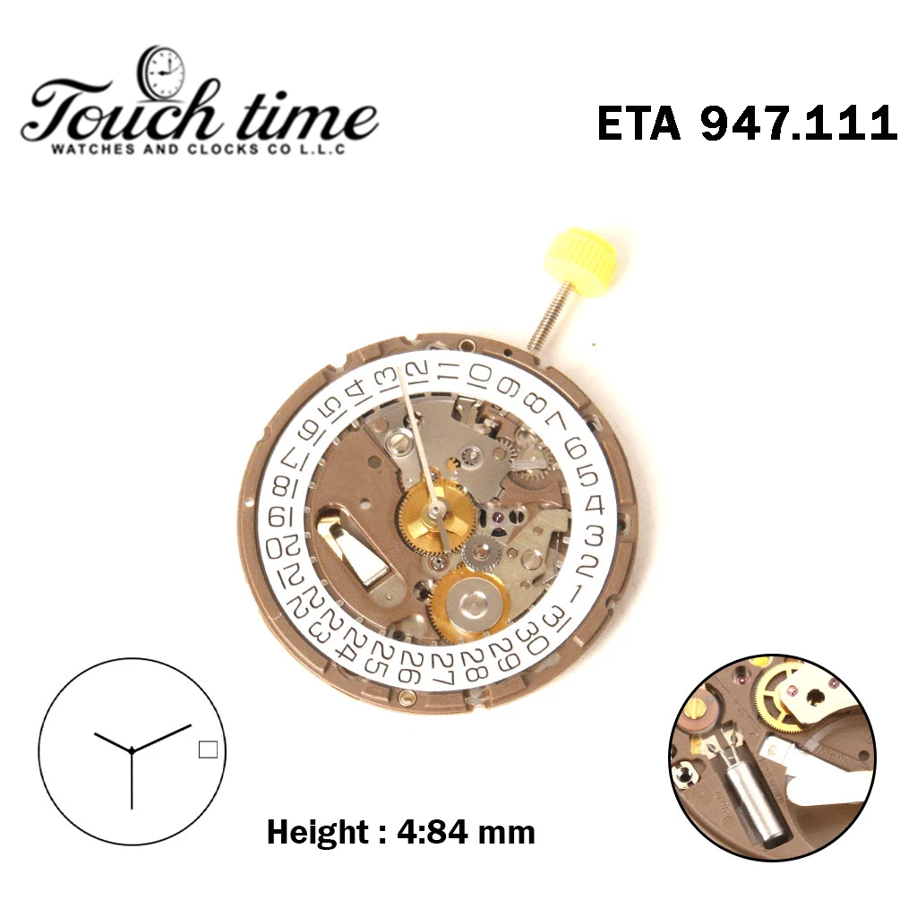 ETA 947.111-Swiss Quartz Movement-3 Hands-H:4.84mm-White Disk At 3-Silver thumbnail 2
