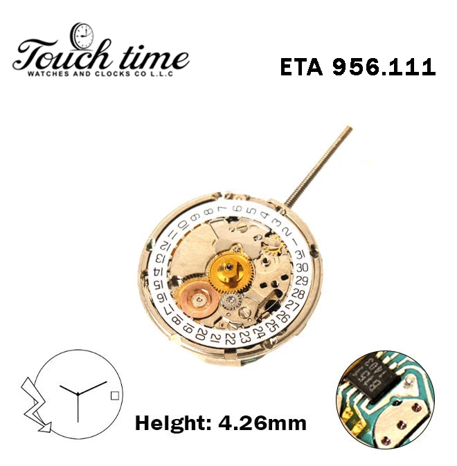 ETA 956.111 - Certina - حركة كوارتز سويسرية - H: 4.26mm - أبيض قرص عند 3-3 عقارب. thumbnail 2