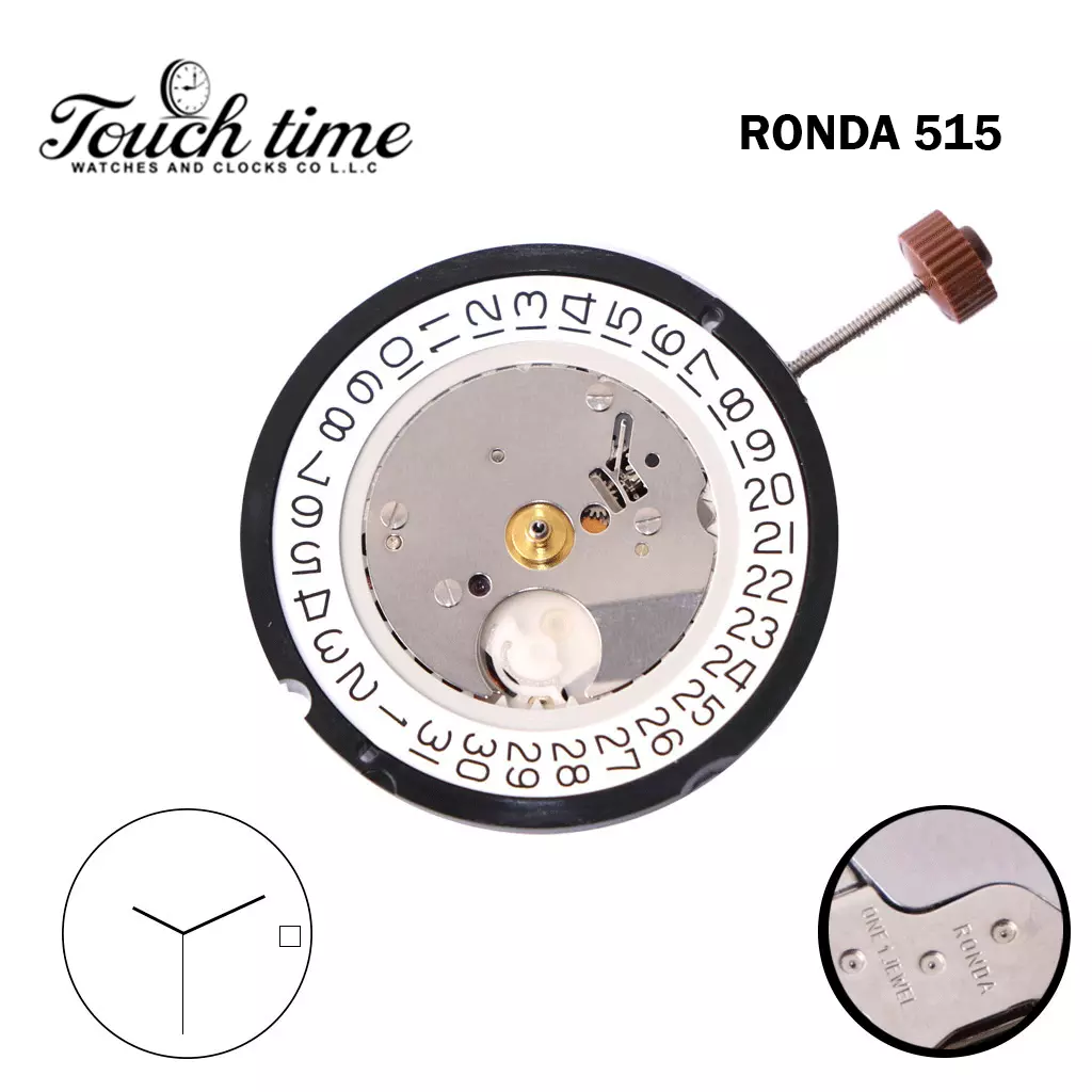 Ronda 515 Swiss Quartz Movement, White Data Disk at 3, 3 Hands. thumbnail 2