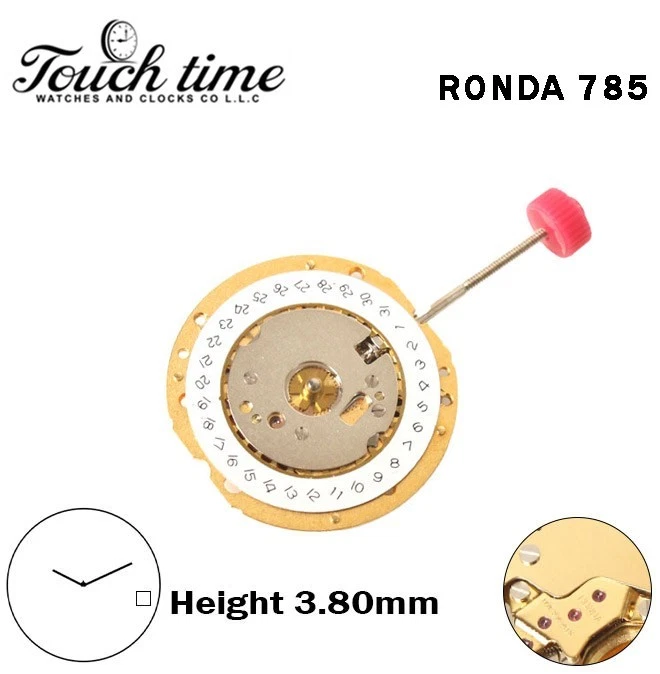 RONDA 785 - Horizontal - حركة سويسرية - 2 عقارب - أبيض قرص عند4 - H: 3.80mm - ذهبي Circuit thumbnail 2