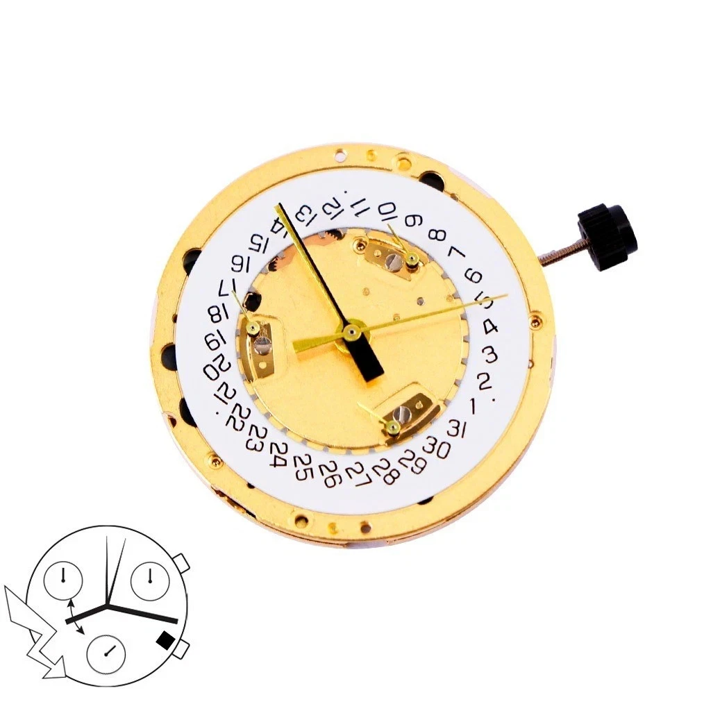 ETA 251.262-Swiss Quartz Movement-Chronograph-White Date Disk At 4(Horizontal). thumbnail 2