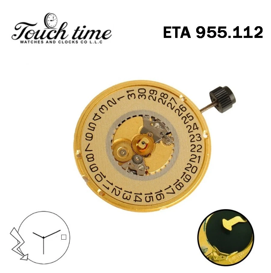 ETA 955.112-Swiss Quartz Movement-Gold Disk At 3 -3 Hands. thumbnail 2