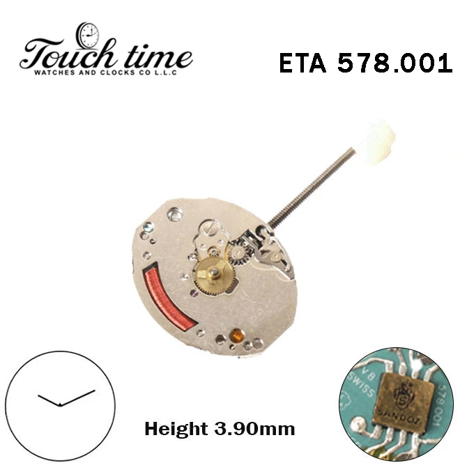 ETA 578.001-Swiss Quartz Movement-H:3.90mm-Without Disk -2 Hands. thumbnail 2