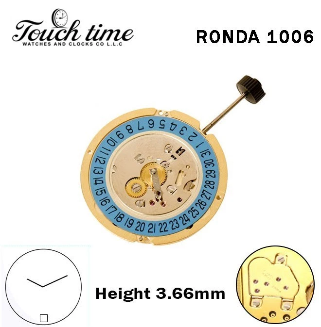 RONDA 1006 -Swiss Movement-2 Hands-Blue Disk At 6-H:3.66mm-Gold Circuit. thumbnail 2