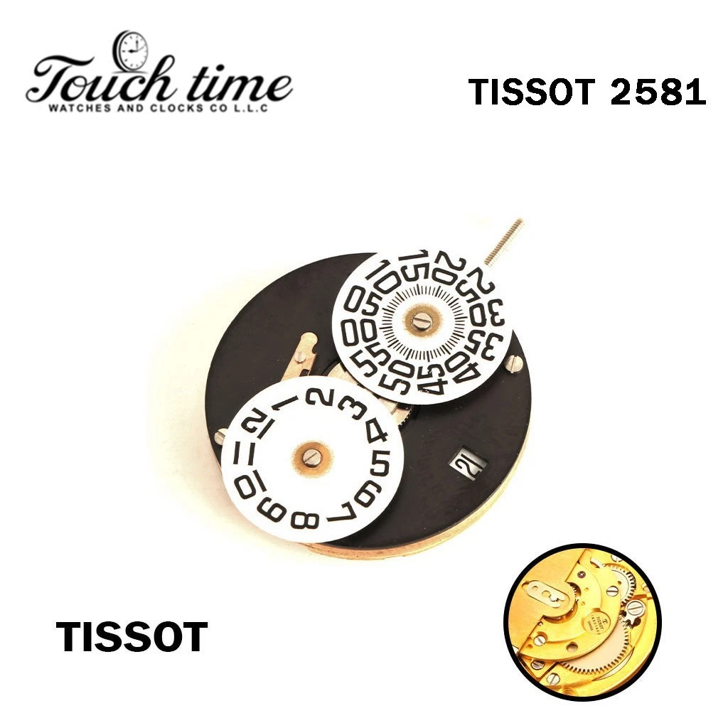 TISSOT 2581 - حركة أوتوماتيك سويسرية - أبيض قرص التاريخ - ذهبي. thumbnail 3
