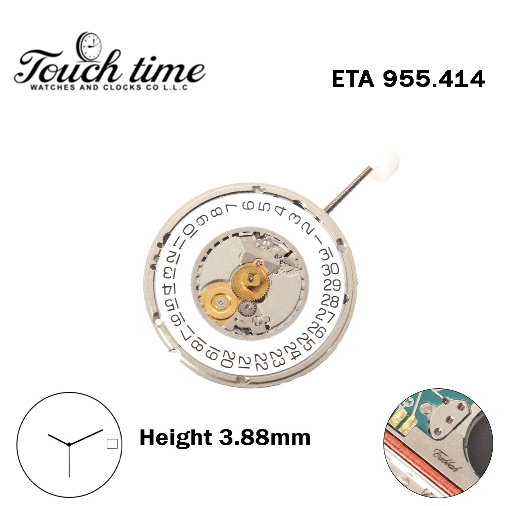 ETA 955.414-TABBAH -Swiss Made Movement-White Disk At 3 -3 Hands-H:3.88mm. thumbnail 2