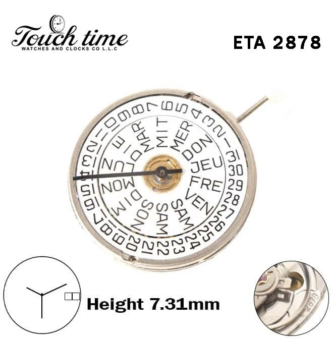 ETA 2878-Swiss Quartz Movement-White Date& Day Disk At 3-Height:7.21mm-3 Hands thumbnail 2